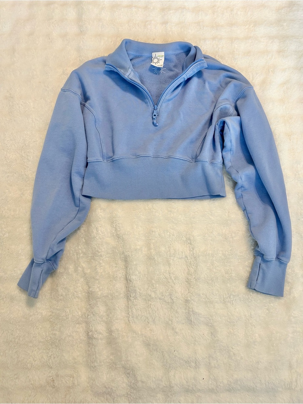 Aerie OFFLINE Blue Cropped Quarter Zip Sweatshirt Size Large
